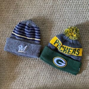 Winter knit hats MLB Brewers NFL Packers